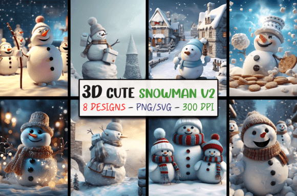3D Christmas Backgrounds Snowman SVG V02: Festive Design Assets