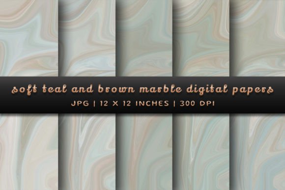 Elegant Digital Papers: Soft Teal and Brown Marble Backgrounds