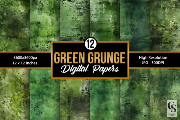 Green Grunge Seamless Backgrounds: 12 Digital Papers for Craft